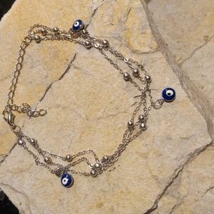 Evil Eye Ankle Bracelet Multiple chains Layers